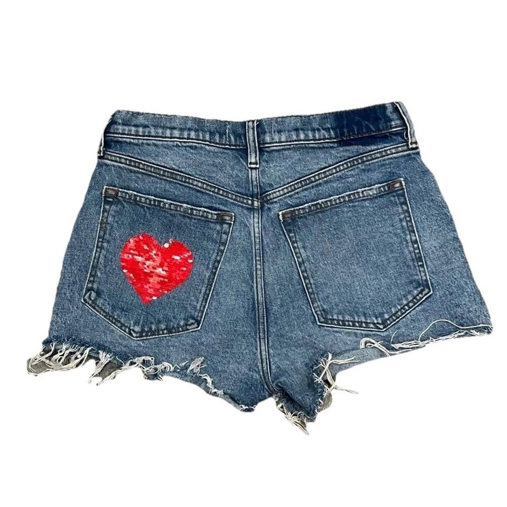 Abercrombie & Fitch Denim Cutoff Shorts with Red Sequin Heart